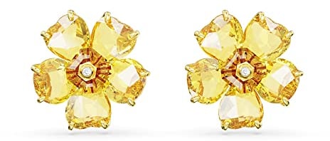 Swarovski Florere Ohrstecker, Gelbe und Vergoldete Ohrringe mit Blumen-Motiv und Strahlenden Swarovski Kristallen