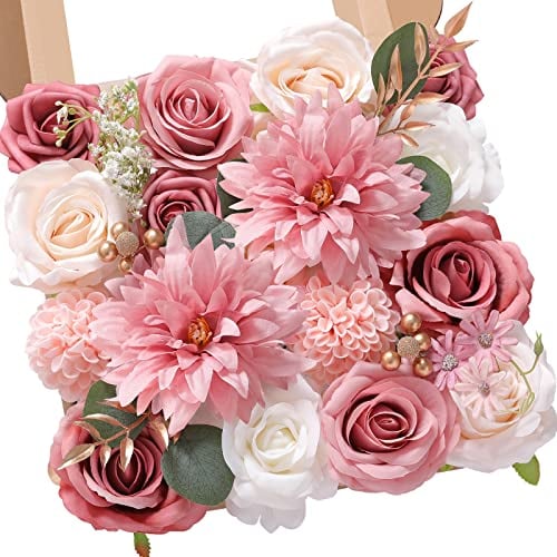 Serwalin Fiori artificiali per torta bouquet da sposa centrotavola per il giorno del Ringraziamento Peonia Rose Fiori di nozze Combo Fiori finti Boho per la (Una Dalia rosa Atene)
