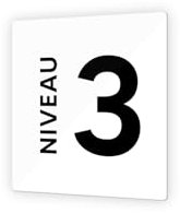 DECOHO - Panneau numéro d'étage 9x9 cm - Plaque signalétique en PMMA - Picto noir contrastant - Fixation murale discrète - Niveau 3