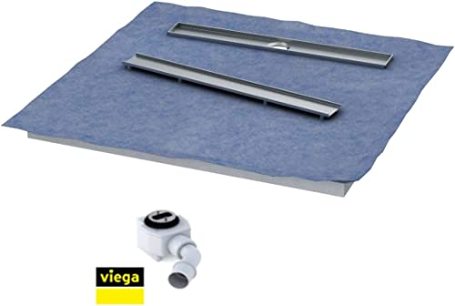 VBChome Duschelement 120x120 cm Duschboard 4-seitiges Gefälle Extra Flach Befliesbar Duschrinne 8cm Abdeckung Steel Ablauf Base S4