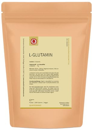L Glutamin Pulver 500g, Reinstoffqualität, hohe Bioverfügbarkeit, Quintessence