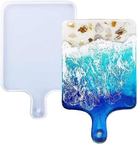 Silikon Harz Tablett Formen, Casting Form für Epoxidharz, DIY Harz Großen Servieren Rechteckigen Form Griff Board für Home Decoration-Crafting Achat Geode Rolling Tablett