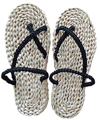 TWSTIV Anime Cosplay Luffy Stroh Sandalen Flip Flops Strandschuhe Gewebte Hausschuhe Handgefertigt, Strohsohle, Medium