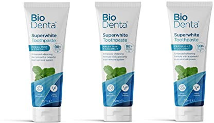 BioDenta Whitening Zahnpasta Kokos + Minze, 75 ml - (3er Pack) - 98% natürlich vegan, vegetarisch und halal freundlich - Frei von SLS, PEG & Parabenen - 3er Pack