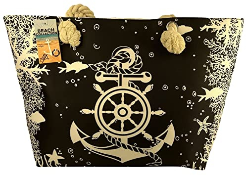 Strandtaschen Maritim Anker - Wasserresistent mit Reißverschluss & Innentasche - Strandtasche Badetasche XXL Familie Schwimmbad Strand Beach Tasche, Motiv wählen:TT-m61 Fische Korallen