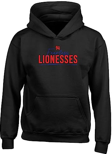 Shopagift England Football Kids Hoodie Fearless Lionesses Fans Gift Hoody Hooded Top Black