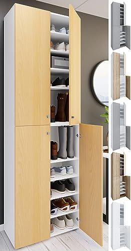VCM XL Holz Großer Schuhschrank Schuhregal Groß Stiefel Dielenmöbel Lona 10 Fächer Drehtüren Weiß