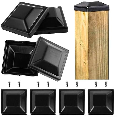 4pcs Plastic Fence Post Ca-ps, Black Fence Post Ca-ps 4 x 4 (3.5 x 3.5) Inch Fence Post Top-pers with Screws Waterproof and Keep Post from Cracking
