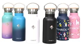 RAIKOU Edelstahl Trinkflasche |Vakuumisolierte Wasserflasche|Auslaufsichere Sportflasche mit 2Deckel|Thermoflasche |Heiß & Kalt | Standard Öffnung Schwarz (350ml, Weiß)