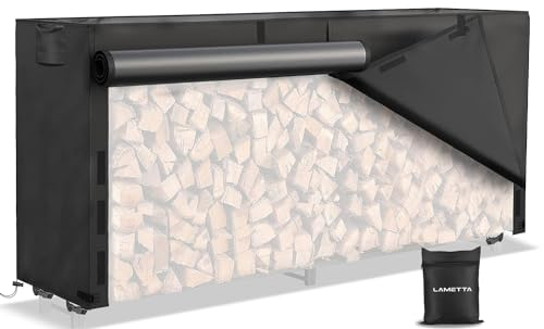 Abdeckung kaminholzregal aussen,Schwerlast 600D Oxford Kaminholzregal Abdeckung Wasserdicht mit UV- und PU-Beschichtung,mit tragegriff und Belüftungsöffnungen - 244cmx61cmx107cm