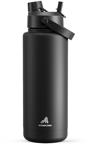 POWCAN Botella de agua térmica de 1182 ml/40 oz con pajita y boquilla 2 en 1, mantiene el frío 24 horas, a prueba de fugas, botella de acero inoxidable para la escuela y viajes (Dark Knight)