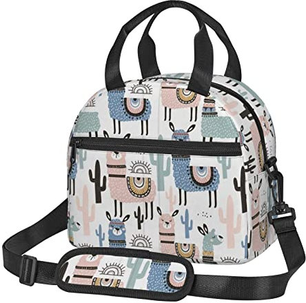 ESASAM Stilvolle isolierte Lunchtasche mit Lama-Alpaka-Kaktus-Druck, modische Tragetasche und Umhängetasche, Thermo-Lunch-Tasche