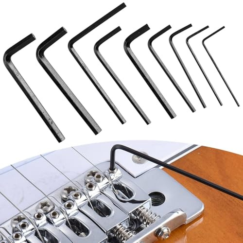 Tissting Gitarrenschlüssel Set, 9-teiliges Metall Inbusschlüssel Set | Universal Sechskant Schlüssel Werkzeug für Gitarrenhals Einstellung mit langem Griff Gitarrenreparatur, E-Gitarre und E-Bass