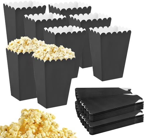 50 Pièces Boîtes à Pop-Corn, Boites à Popcorn et Bonbons, Carton Bonbons Conteneur Popcorn Carton Boîtes à Popcorn pour Placer Collations de Fête Bonbons Pop-Corn edans Théâtres Cinémas (Noir)
