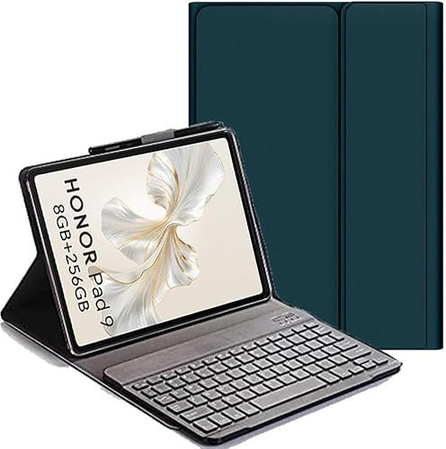 YHFZR Tastiera Custodia per Honor Pad 9 Tablet, QWERTY Sottile PU Custodia con Supporto Cover Tastiera Rimovibile Wireless Keyboard per Honor Pad 9 Tablet 12,1 Pollici, Verde