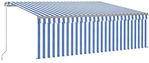 Willood Markise Manuell Einziehbar mit Rollo 4x3m Gelenkarmmarkise Einziehbar mit Jalousie Sonnenmarkise Balkonmarkise Sonnenschutz Sichtschutz Garten Terrasse Balkon Blau & Weiß