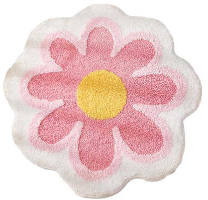 Blumenförmiger Teppich, Niedlicher Gänseblümchen-Teppich, Blumen-Badezimmerteppich, 23,6 Zoll Runder Teppich, Rutschfeste, Wasserabsorbierende Badezimmermatte, Weiche(Rosa)