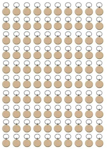 Porte-clés rond en bois vierge, 100 pièces, bricolage, porte-clés en bois, peut graver des cadeaux DIY