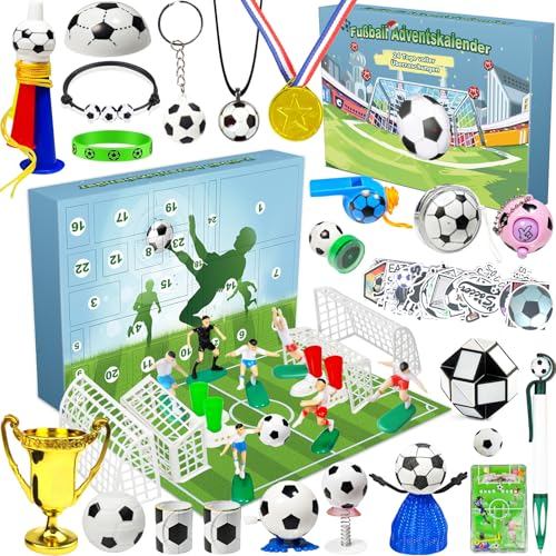 Adventskalender Fußball, Fussball Adventskalender 2024 mit 24 Thema Spielzug, Adventskalender Fussball 2024 Kinder, 24 Tage Fussball Weihnachtskalender Fußball Set für Kleine Fußballfans