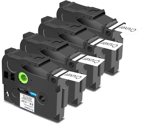 Cruxer 4er-Packung Kompatibel für Brother P-touch TZe-S251 Stark Klebend Laminierte Bänder,Schwarz auf Weiß 0,94'' 24mm x 8m Schriftband Ersatz für Brother PT-P710BT PT-E550WVP PT-P750W PT-2730VP