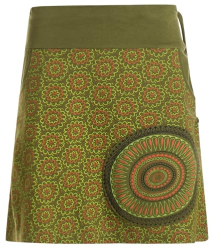 Vishes kurzer Damen-Rock mit Mandalas I Handgefertigt aus 100% Baumwolle I Rock mit Taschen I Ideal für warme & kalte Monate I Nachhaltige Alternative Bekleidung