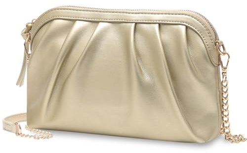 VASCHY Pochette Donna Elegante, Clutch in Pelle, Borsetta Tracolla per Matrimonio e Festa, Dorato