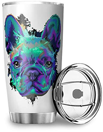 Gamoii Französische Bulldogge Blauer Hund Kaffeebecher Trinkbecher Thermobecher Rostfreier Stahl Becher Tassen Doppelwandige Vakuum Reisebecher Teebecher Edelstahlbecher Reiseflasche mit Deckel