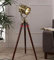 HOMYZ Antique Brass Searchlight Lamp, Modern Tripod Wood Stand Home Decor Floor Lamp Halloween