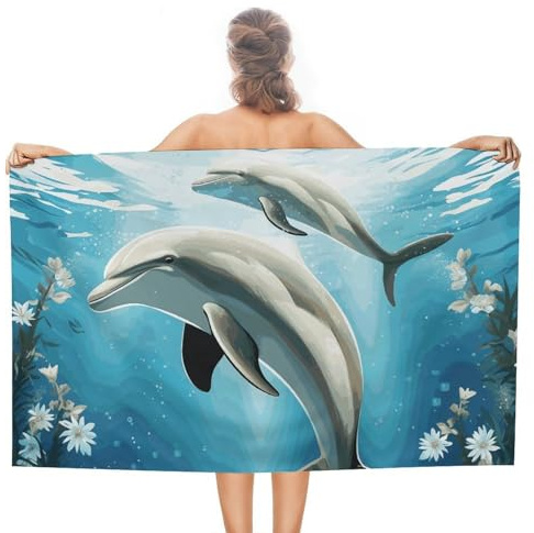 BTCOWZRV Strandtuch, sandfrei, Stranddecke, übergroß, 78,9 x 129,5 cm, Kiss Delphin Tale, Badetücher, schnell trocknendes Handtuch, leicht, Pool-Handtücher für Erwachsene, Reisehandtuch, super