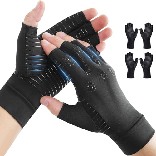 Donfri Kupfer Arthrose Kompressionshandschuhe Damen Herren (S, 2 Paar) | 85% Kupfer-Nylon, Verlängerte Finger, Rutschfester Grip, Doppelnähte,Fingerunterstützung, Gelenkbeschwerden, Alltag, Sport