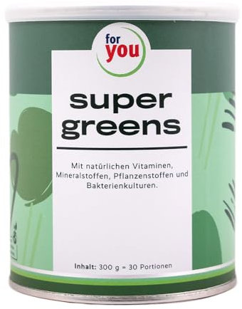 for you super greens - Über 20 Superfoods wie Weizengras,Gerstengras, Spirulina & Moringa -10 Vitamine, 8 Mineralstoffe & Spurenelemente - Green Smoothie Shake - 300g Pulver