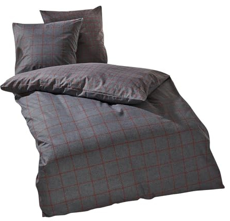 Traumschlaf Feinflanell Bettwäsche Oslo Loftrot – Winterbettwäsche aus 100% Baumwolle – weich, flauschig & temperaturausgleichend – modernes Karodesign – mit Reißverschluss – 240x220 cm + 2X 80x80 cm