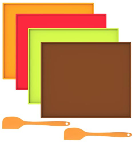4 Stück Silikon Backmatte mit Rand 31×26×1cm Swiss Roll Backblech mit 2 Schaber Hitzebeständige Antihafte Backmatte Silikon für Herstellung von Biskuitrollen Plätzchen Fruchthaut