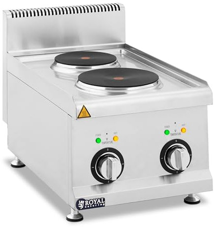 Royal Catering Cocina Eléctrica para Gastronomía 4,6 kW con 2 Zonas de Ø 19 y 23 cm Aparato de Sobremesa Cocina industrial de hostelería Placa eléctrica para gastronomía