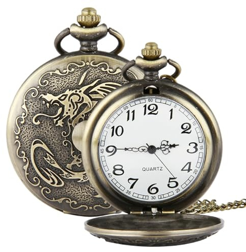 Taschenuhr mit Tiermotiv, Steampunk-Anhänger, klassisches rundes Zifferblatt, robustes Legierungsgehäuse, Kette im Lieferumfang enthalten, Antik-Look, für Kostüme, Sammler, Geschenke für Männer und Fr