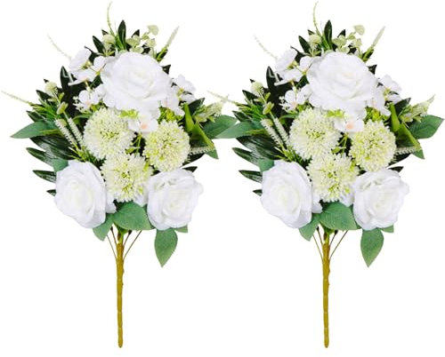 belupai 2 mazzi di fiori artificiali per cimitero, 54,9 cm, fiori commemorativi per cimitero primaverile, pasquale, cimitero, bouquet di rose artificiali in seta per tomba