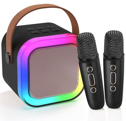 Karaoke Machine for Kids Adults, Portable Wireless Mini Karaoke Microphone Singing Speaker with 2 Wireless Mic & LED Light, Bluetooth Mini Karaoke Machine for All Smartphones, Birthday Party