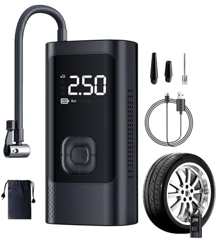 Mini bomba para bicicleta, inflador de neumáticos, compresor de aire portátil, bomba eléctrica portátil de 150 PSI con visualización digital de valores Duall, manómetro, luz LED, recargable, bomba de