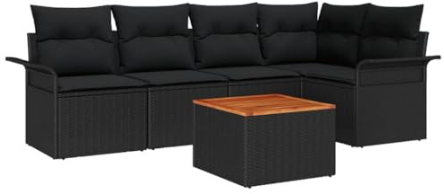 vidaXL Gartensofa-Set 6 STK. 5-Sitzanzahl Schwarz Poly-Rattan