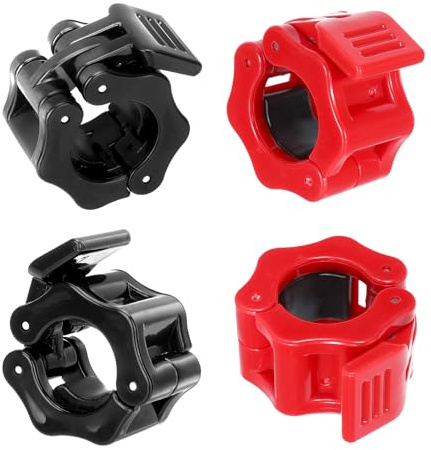 HweeWanX 4 Stück Hantel Verschluss Schnellverschluss, Hantelverschlüsse 30mm, Kurzhantelstange Schnellverschluss, Langhantel Klemmen, Schnellverriegelung für Workout Gewichtheben, 2 Schwarz 2 Rot