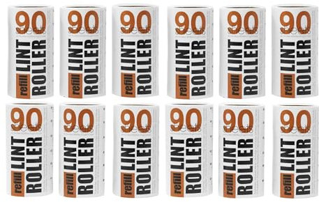 Redberry Value Lint Roller Refills - 12 Replacement Rolls - 90 Sheets per Roll - 1080 SHEETS IN TOTAL - Perfect for Pet Hair, Fluff, Dust - Can be Applied at any Fabric