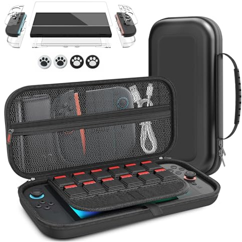 Celsisignis Carrying Case for Nintendo Switch 2/OLED: Portable Travel Case with 12 Game Card Slot, Screen Protector*1/Protective Cover*1/Thumb Caps*4 for Switch 2 Accessories