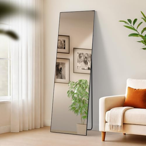 CLP Spiegel groß Benicia, Standspiegel und Wandspiegel in einem, Ganzkörperspiegel Metallrahmen in Mehreren Größen und Farben | Farbe schwarz-matt Größe 160x50 cm