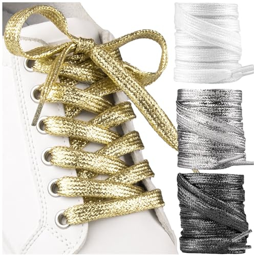 SULPO 2 pares de cordones planos con purpurina, para zapatillas deportivas, botas y zapatos de fiesta, de 90 cm hasta 150 cm