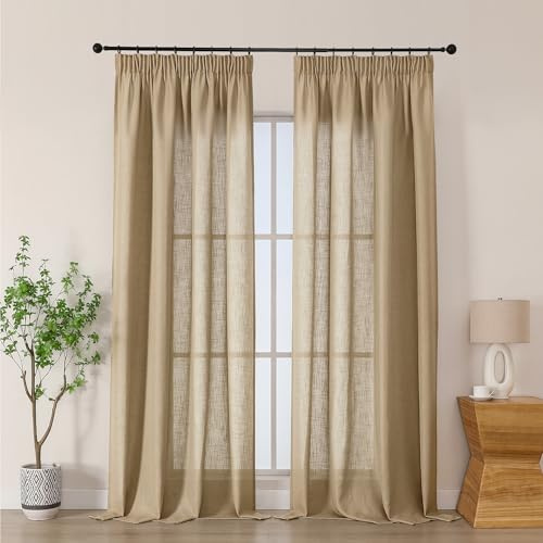 Simplebrand Gardinen Vorhänge mit Kräuselband Vorhang Modern Leinenoptik Halbtransparent Kräuselbandvorhang für Wohnzimmer Schlafzimmer Kinderzimmer Mädchen Raumteiler 2er Set Leinen H245 x B140CM