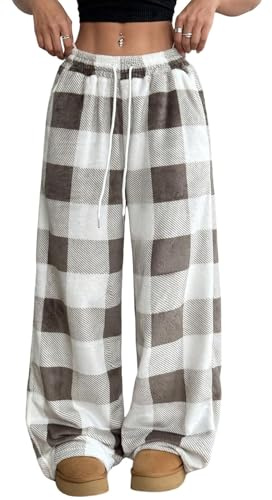 Schlafanzug Flanell Damen Kuschelig Langer Bottoms Teenager Gestreifte Flanell Pyjamahose Damen Pants Flauschige Fleece Kuschel Bottoms