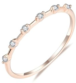 Gualiy Rotgold Verlobungsring, 9 Karat Gold Eheringe Stapelbar Einfach Dünn mit Rund Diamant 0.07ct Eheringe Damen Größe 65