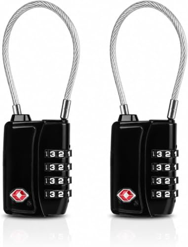 TSA008 Luggage Locks, [Security Upgrade][2 Pack] Diyife 4-Digit Code Padlock with Open Alert Indicator & Flexible Cables, Resettable Combination Padlocks, Small Round Travel Locks for Suitcases Case