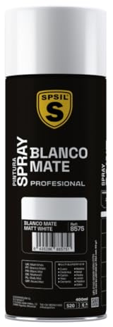 SPSIL Pintura Spray Mate Blanco Mate(pack of 1) 400ml, Secado Rápido Profesional, Aplicación Fácil en Metal Madera Plástico, Interior Exterior Ideal DIY Decoración Muebles Automóviles