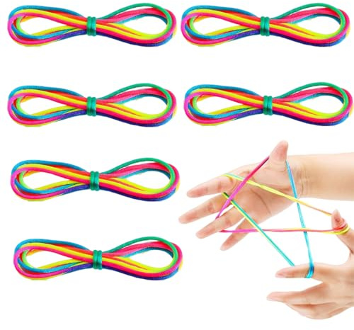 6Pcs Cats Cradle String, 63 inch Finger Game String, String Toy Supplies, Rainbow Color